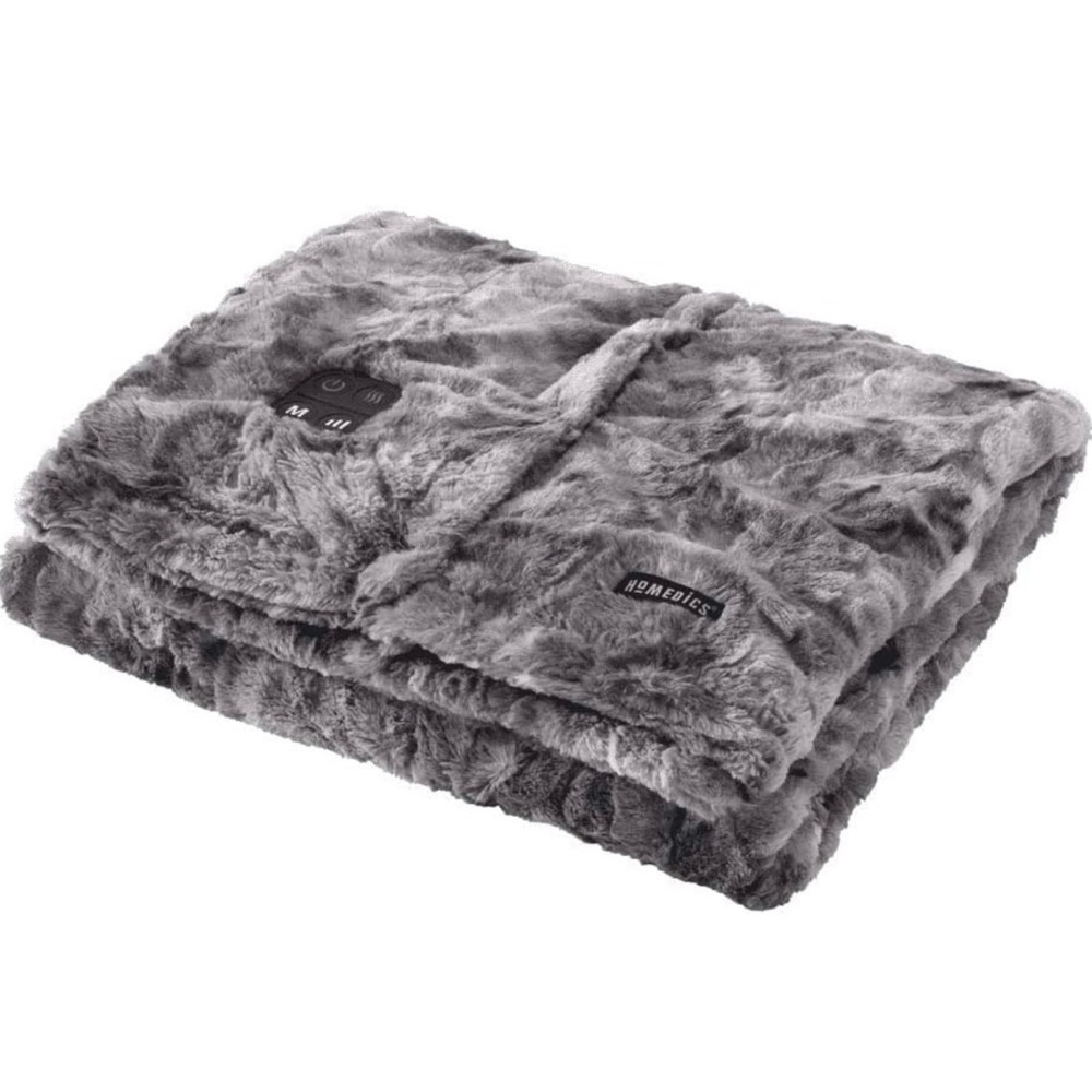 Grey Cordless Heated & Massage Plush Throw / Shawl